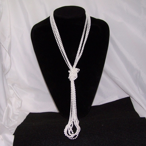 VTG- White 5 Strand Necklace 24" - Picture 2 of 4